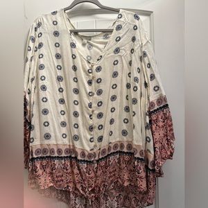 NWT pink/blue/white pattern blouse